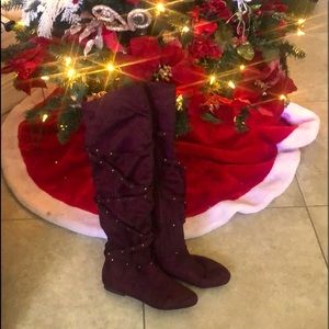 Burgundy Suede Knee High Boots